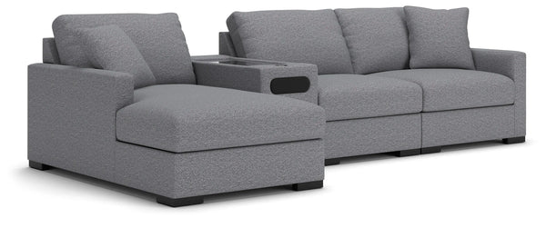 Omaha by Ashley 4-Piece Sectional with Storage Chaise and Audio Console