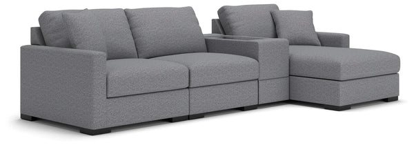 Seccional de 4 piezas Omaha by Ashley con chaise longue y consola de almacenamiento
