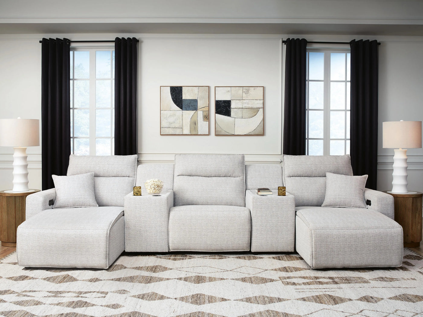 Seccional reclinable eléctrico Modmax II de 5 piezas con chaise longue y consolas