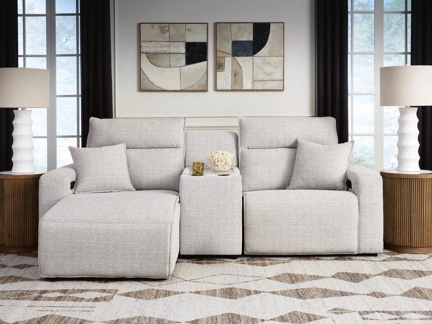 Seccional reclinable eléctrico Modmax II de 3 piezas con chaise longue y consola