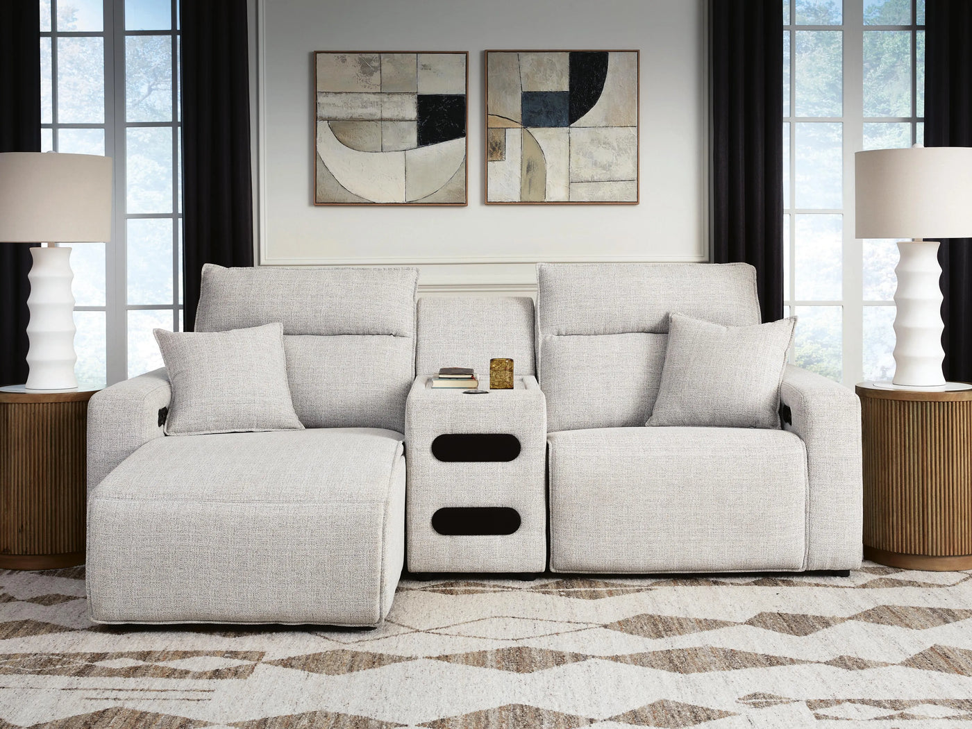 Seccional reclinable eléctrico Modmax II de 3 piezas con chaise longue y consola de audio