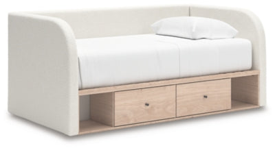 Cama de día tapizada individual Shapella con almacenamiento