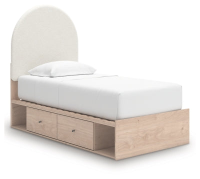 Cama individual tapizada con paneles y almacenamiento Shapella
