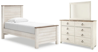 Willowton Twin Panel Bed, Dresser and Mirror