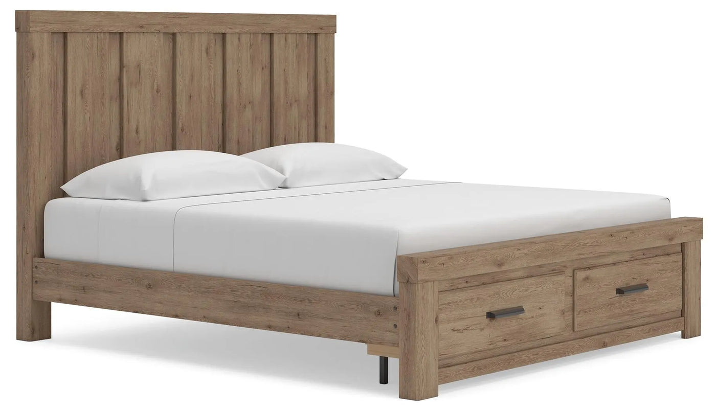 Cama Garistyn King con almacenamiento y paneles