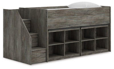Cama alta individual Frandern con estantería