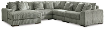 Seccional Lindyn de 5 piezas con chaise longue - Niebla