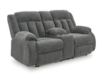 Loveseat reclinable eléctrico Greely Bend con consola