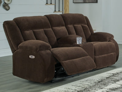 Loveseat reclinable eléctrico Greely Bend con consola