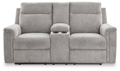 Barnsana Power Reclining Loveseat with Console - Ash
