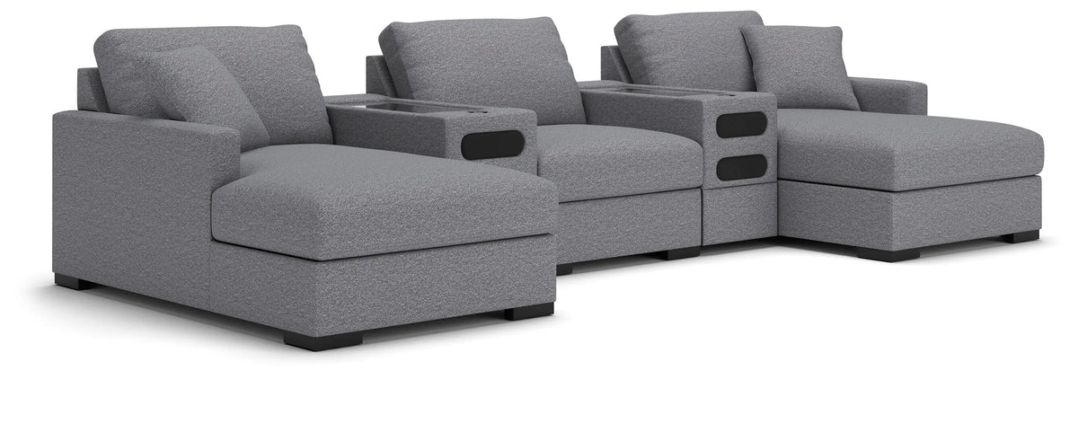 Chaise longue seccional doble de 5 piezas con almacenamiento y consolas de audio Omaha by Ashley - Sal y pimienta