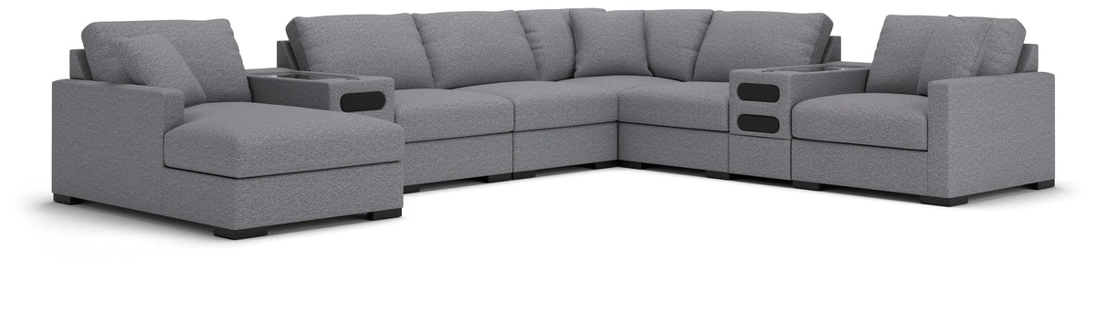 Seccional Omaha by Ashley de 8 piezas con diván con espacio de almacenamiento y consolas de audio - Sal y pimienta