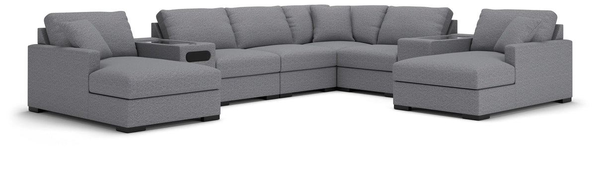 Chaise longue seccional doble con almacenamiento de 8 piezas Omaha by Ashley con consolas de audio y almacenamiento - Sal y pimienta