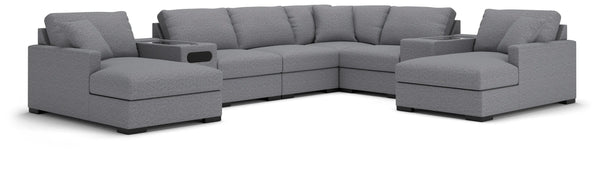 Chaise longue seccional doble con almacenamiento de 8 piezas Omaha by Ashley con consolas de audio y almacenamiento