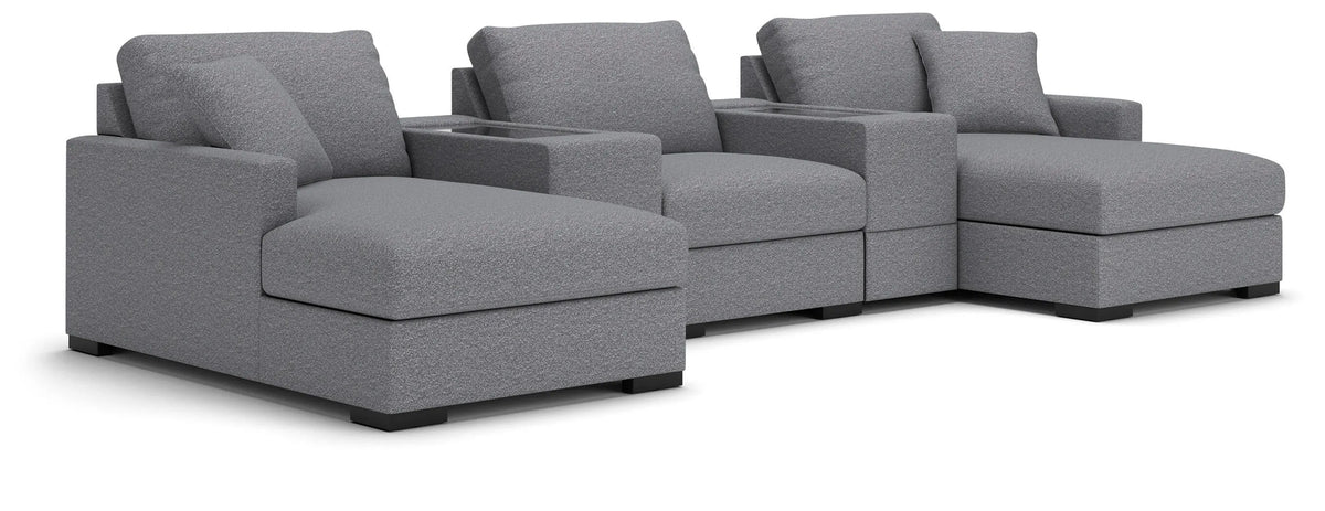 Omaha by Ashley 5-Piece Double Storage Chaise Sectional with Storage Consoles - Salt and Pepper