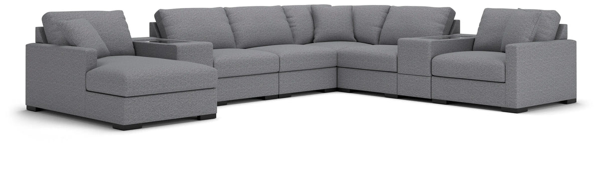 Seccional Omaha by Ashley de 8 piezas con chaise longue y consolas de almacenamiento - Sal y pimienta