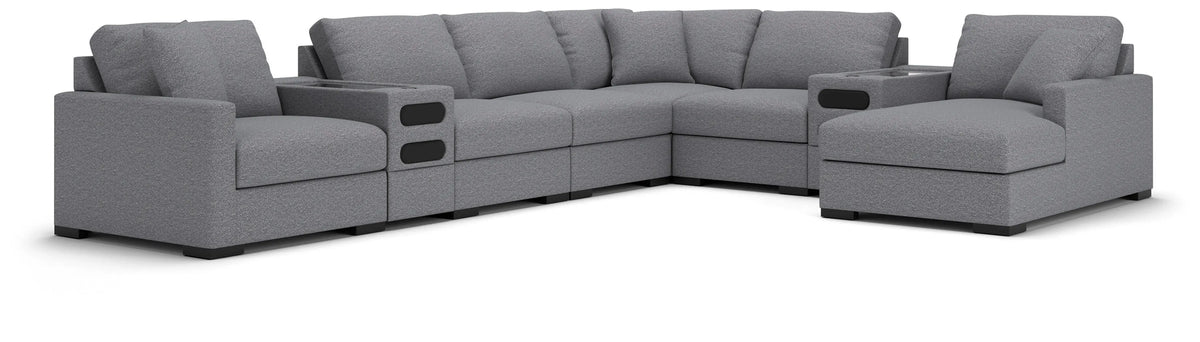Seccional Omaha by Ashley de 8 piezas con diván con espacio de almacenamiento y consolas de audio - Sal y pimienta