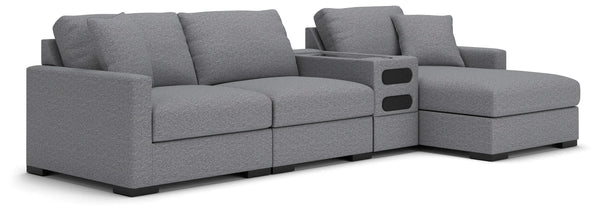 Omaha by Ashley 4-Piece Sectional with Storage Chaise and Audio Console