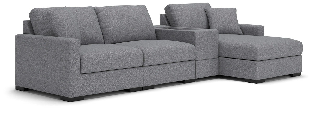 Omaha by Ashley 4-Piece Sectional with Storage Chaise and Storage Console - Salt and Pepper