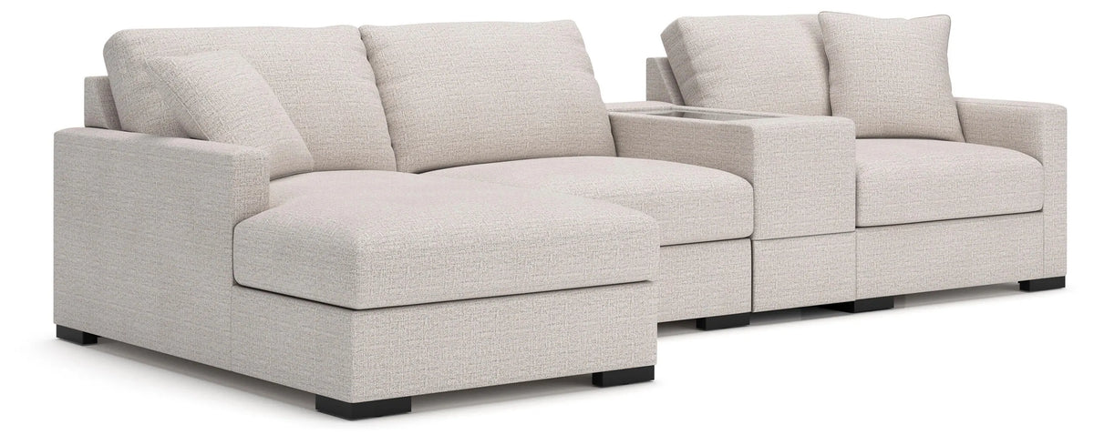 Omaha by Ashley 4-Piece Sectional with Storage Chaise and Storage Console - Stone