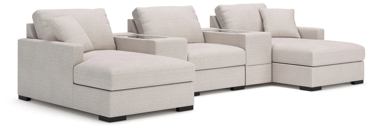 Omaha by Ashley 5-Piece Double Storage Chaise Sectional with Storage Consoles - Stone
