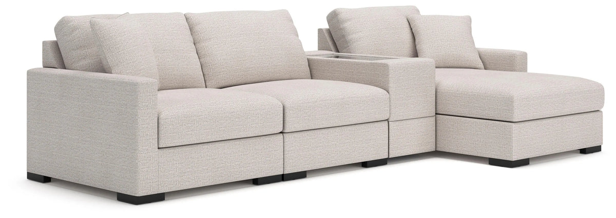 Omaha by Ashley 4-Piece Sectional with Storage Chaise and Storage Console - Stone