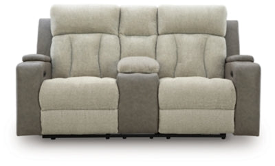 Stately Check Power Reclining Loveseat with Console