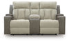Stately Check Power Reclining Loveseat with Console
