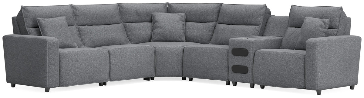 Seccional reclinable Modmax II de 6 piezas con consola de audio - Sal y pimienta