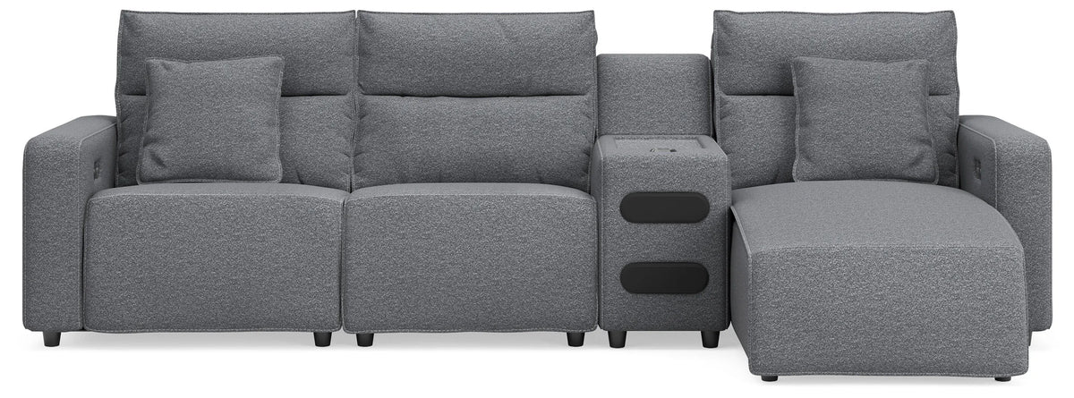 ModMax II 4-Piece Reclining Sectional with Chaise and Audio Console - Salt and Pepper