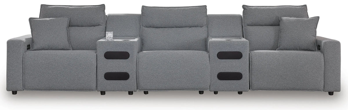 Seccional reclinable Modmax II de 5 piezas con consolas de audio - Sal y pimienta