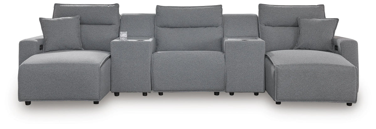Seccional reclinable Modmax II de 5 piezas con chaise longue doble y consolas - Sal y pimienta
