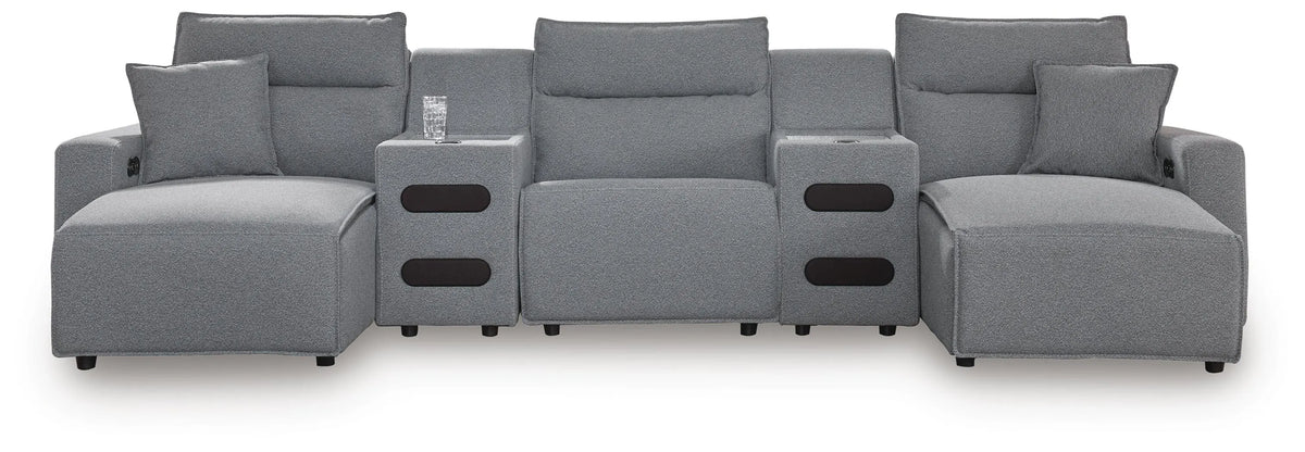 Seccional reclinable Modmax II de 5 piezas con chaise longue doble y consolas de audio - Sal y pimienta