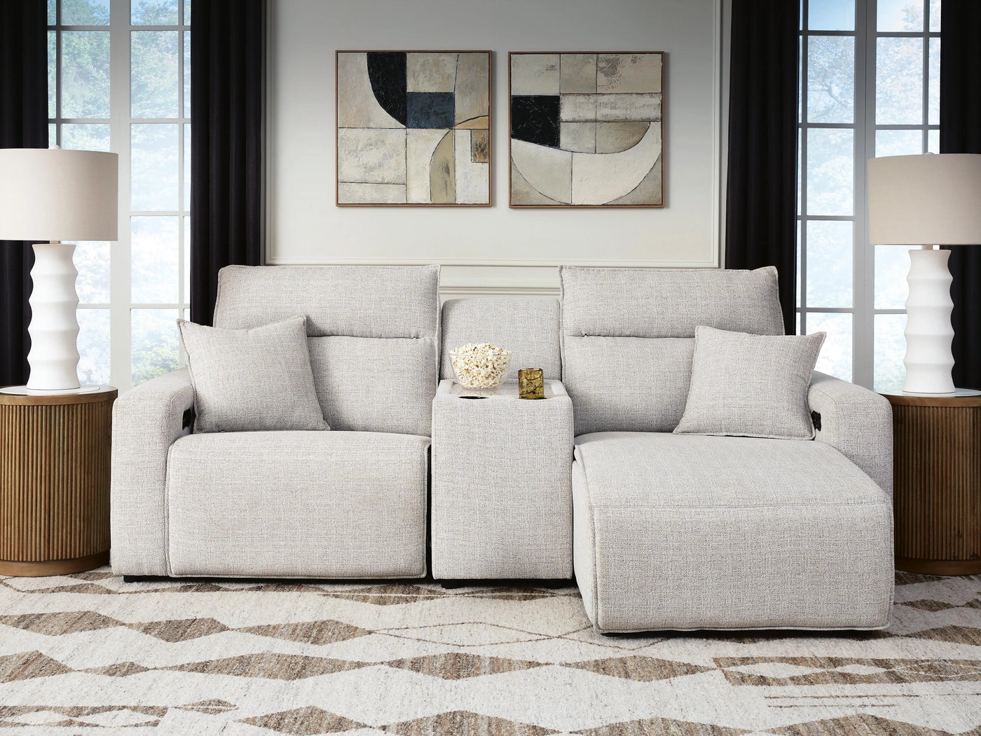 Seccional reclinable eléctrico Modmax II de 3 piezas con chaise longue y consola