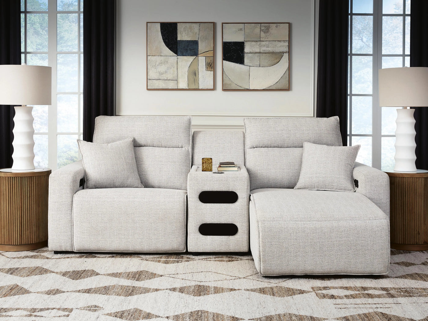 Seccional reclinable eléctrico Modmax II de 3 piezas con chaise longue y consola de audio