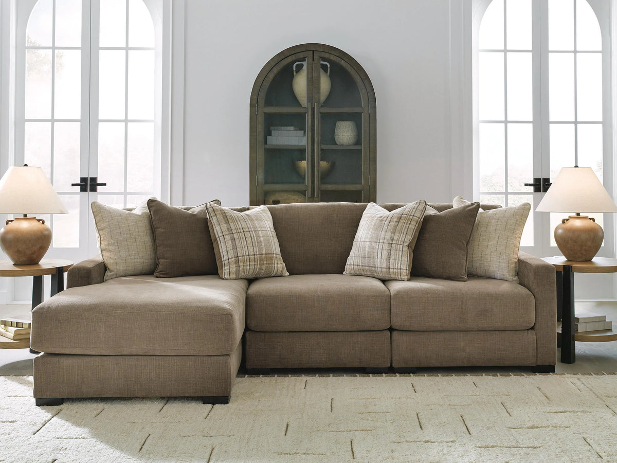 Seccional de 3 piezas con chaise longue Camellia-Court - Café