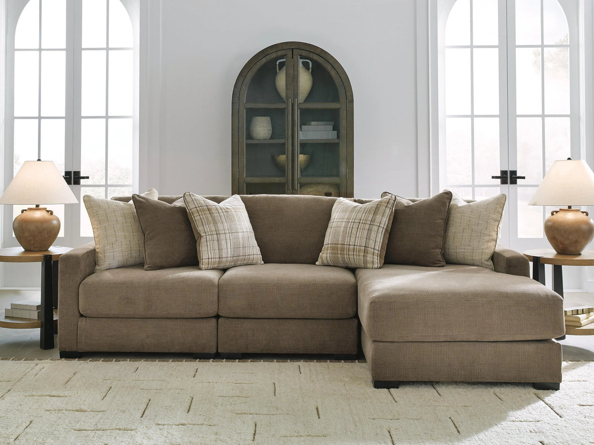 Seccional de 3 piezas con chaise longue Camellia-Court - Café