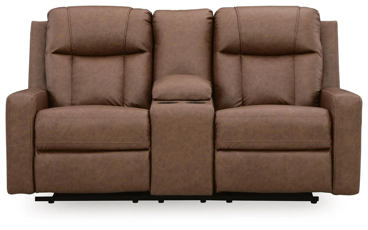Mackmenville Reclining Loveseat with Console - Caramel