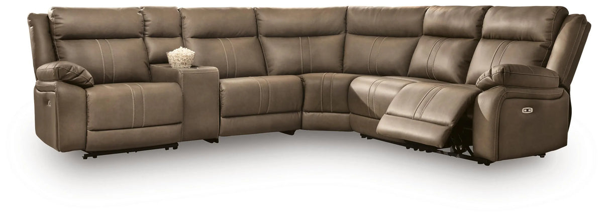 Max-Media 6-Piece Power Reclining Sectional with Audio Console - Biscotti