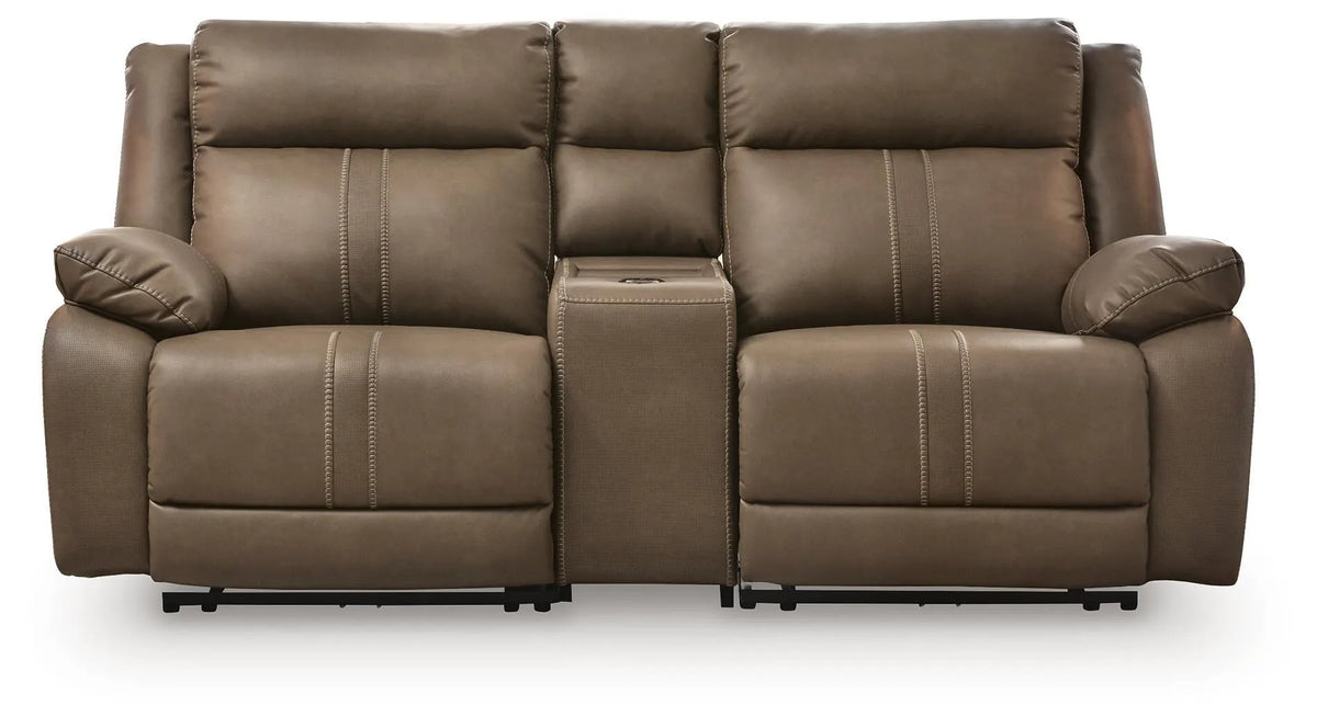 Max-Media 3-Piece Power Reclining Sectional Loveseat with Audio Console - Biscotti