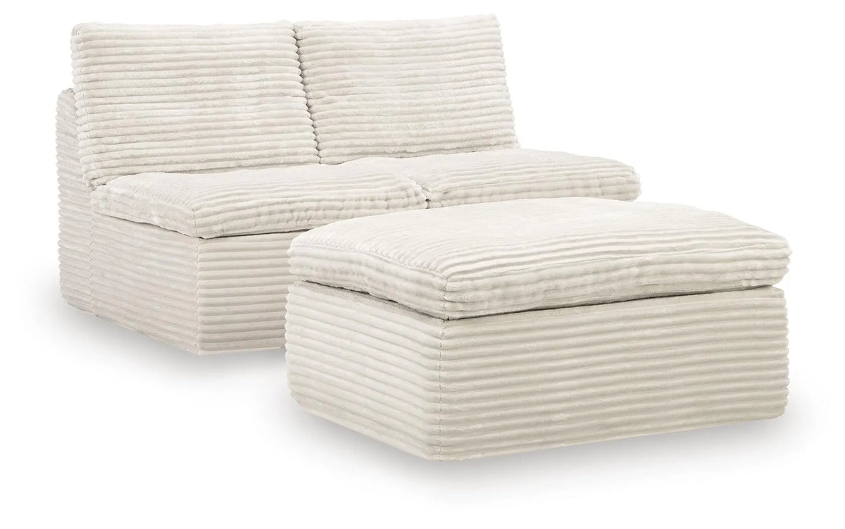 Canefield Armless Chair with Ottoman - Ivory