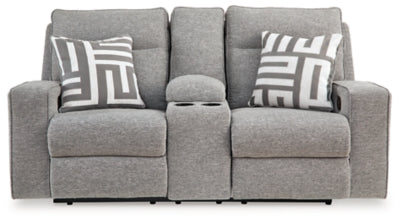 Biscoe Power Reclining Loveseat with Console - Pewter