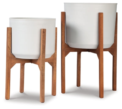 Dorcey Planter (Set of 2) - White/Brown