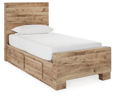 Hyanna Twin Panel Bed with 1 Side Storage - Tan Brown