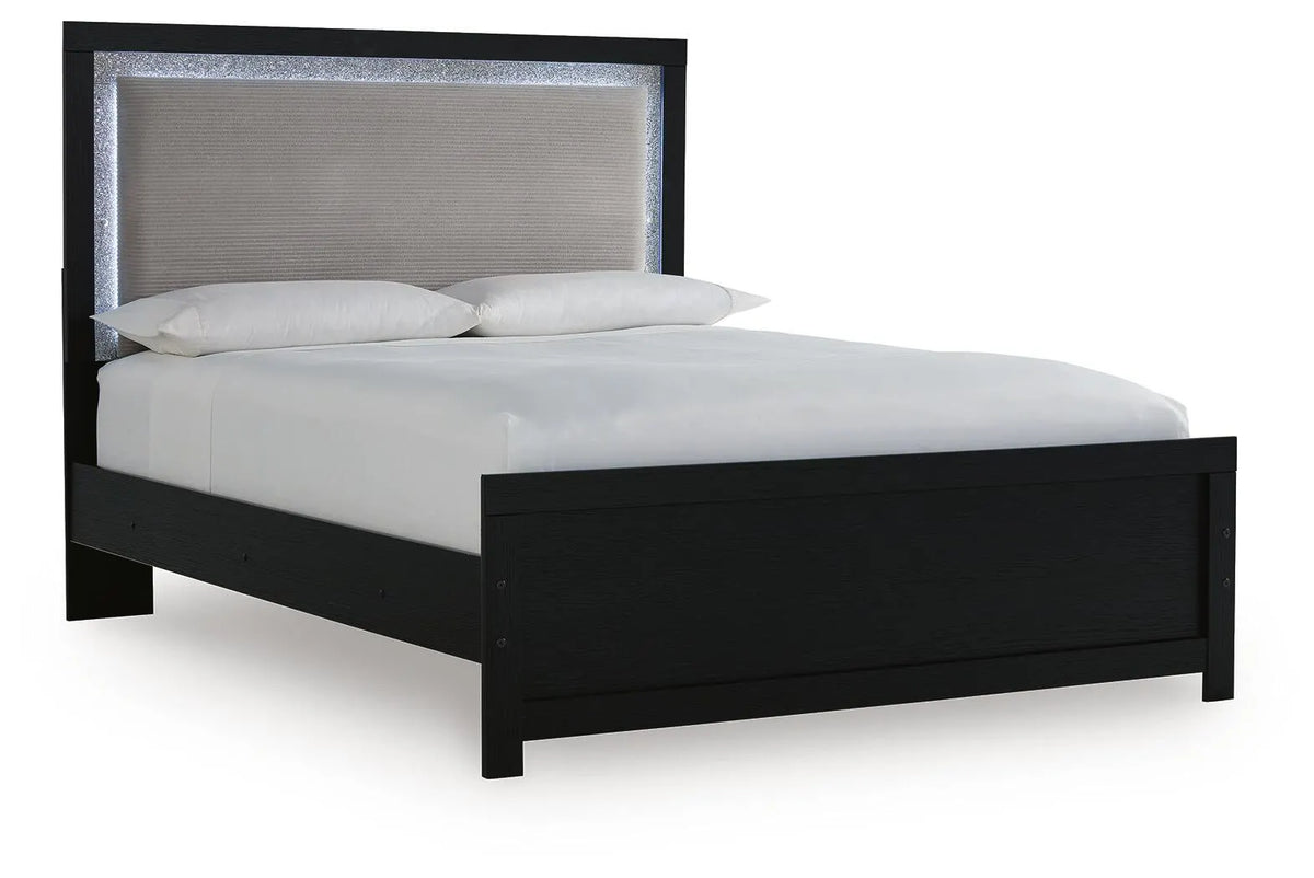 Raechalla Queen Upholstered Panel Bed - Black