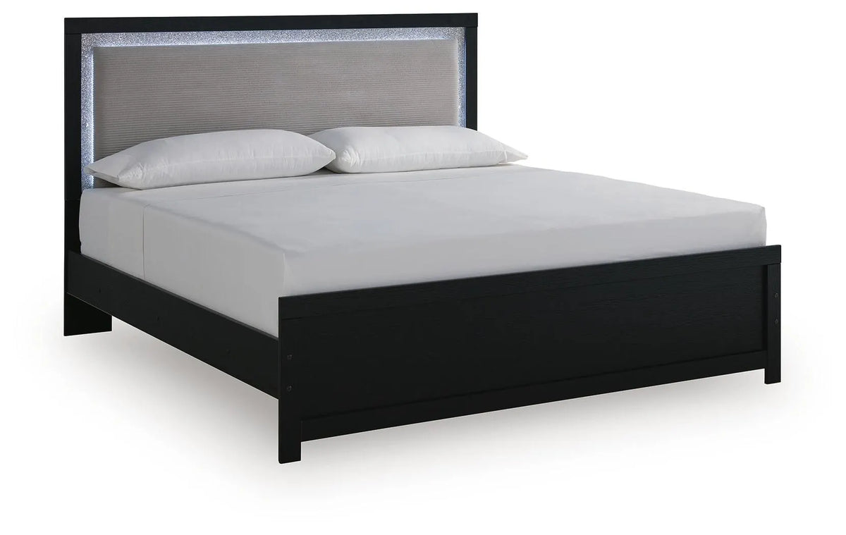 Cama Raechalla King con paneles tapizados - Negro