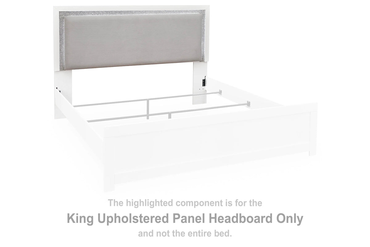 Raechalla King Upholstered Panel Headboard - White/Gray