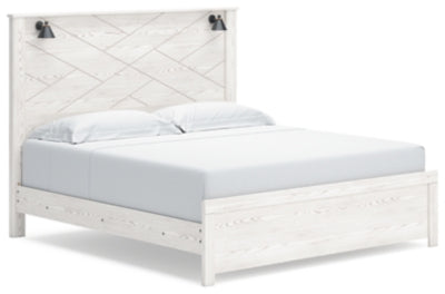 Cama con paneles Gerridan King - Blanco/Gris
