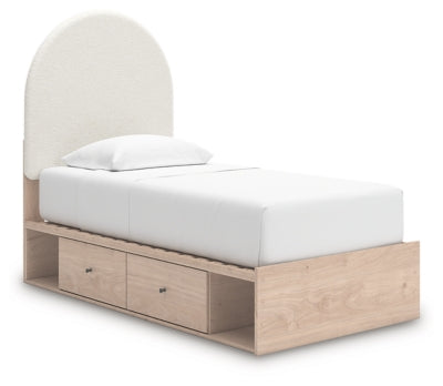 Cama individual tapizada con paneles y almacenamiento Shapella