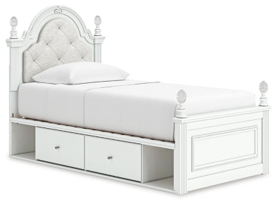 Cama individual con almacenamiento y paneles tapizados Maylilly